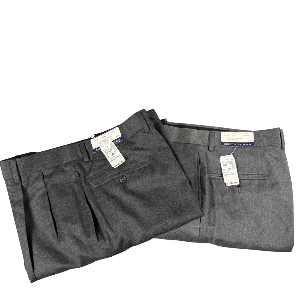 Jos A Bank Mens Wool Cashmere Pleated Dress Pants Grey 37 Reg Lot of 2 NWT